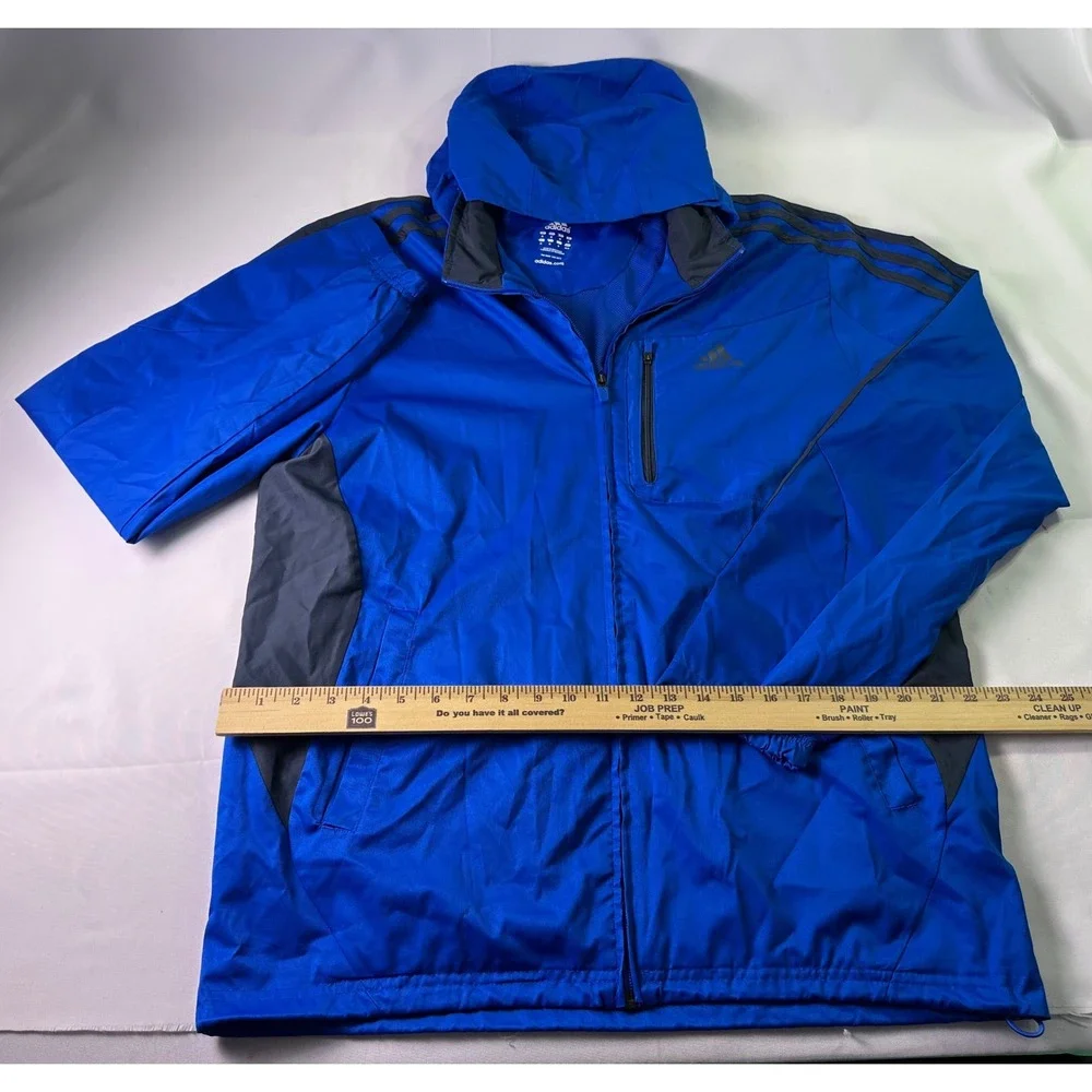 Adidas Mens M Running Jacket Blue Gray Hooded‎ Full Zip 3-Stripe Athletic